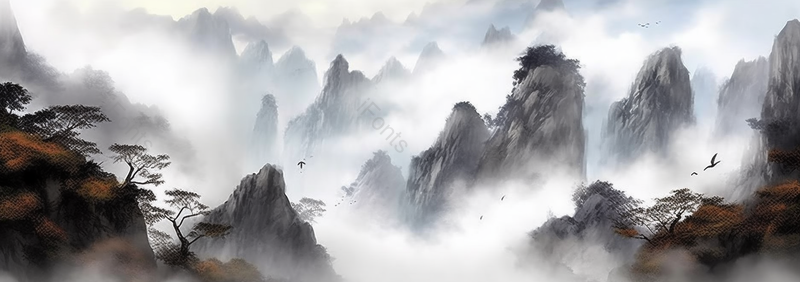 云山雾罩水墨画中国风背景图,插画/手绘图,插画/手绘图库,插画/手绘图下载,插画/手绘